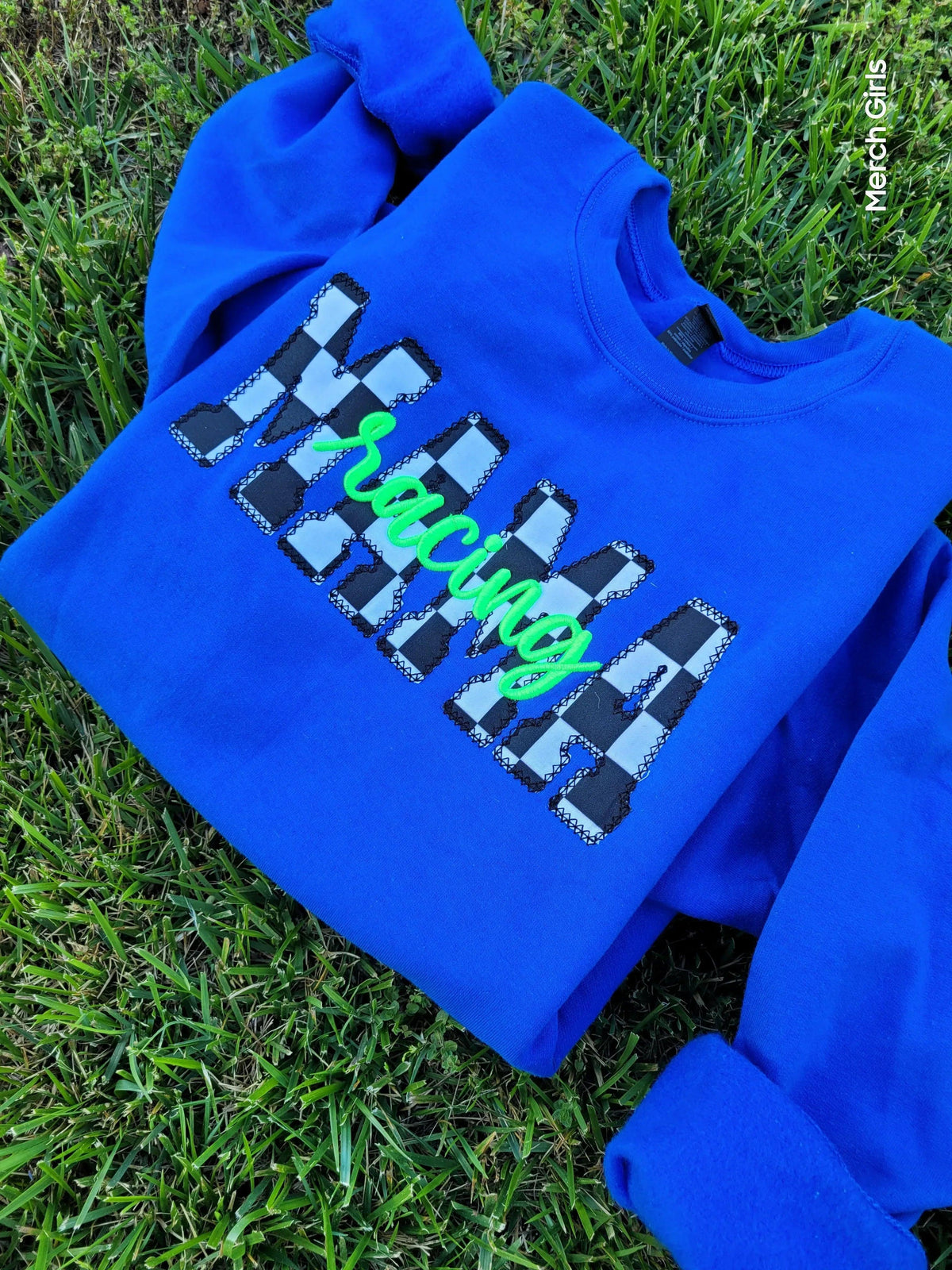 Personalized Racing Checker & 3D Puff Embroidered Shirt | Custom Diamond Edge Appliqué Name Shirt