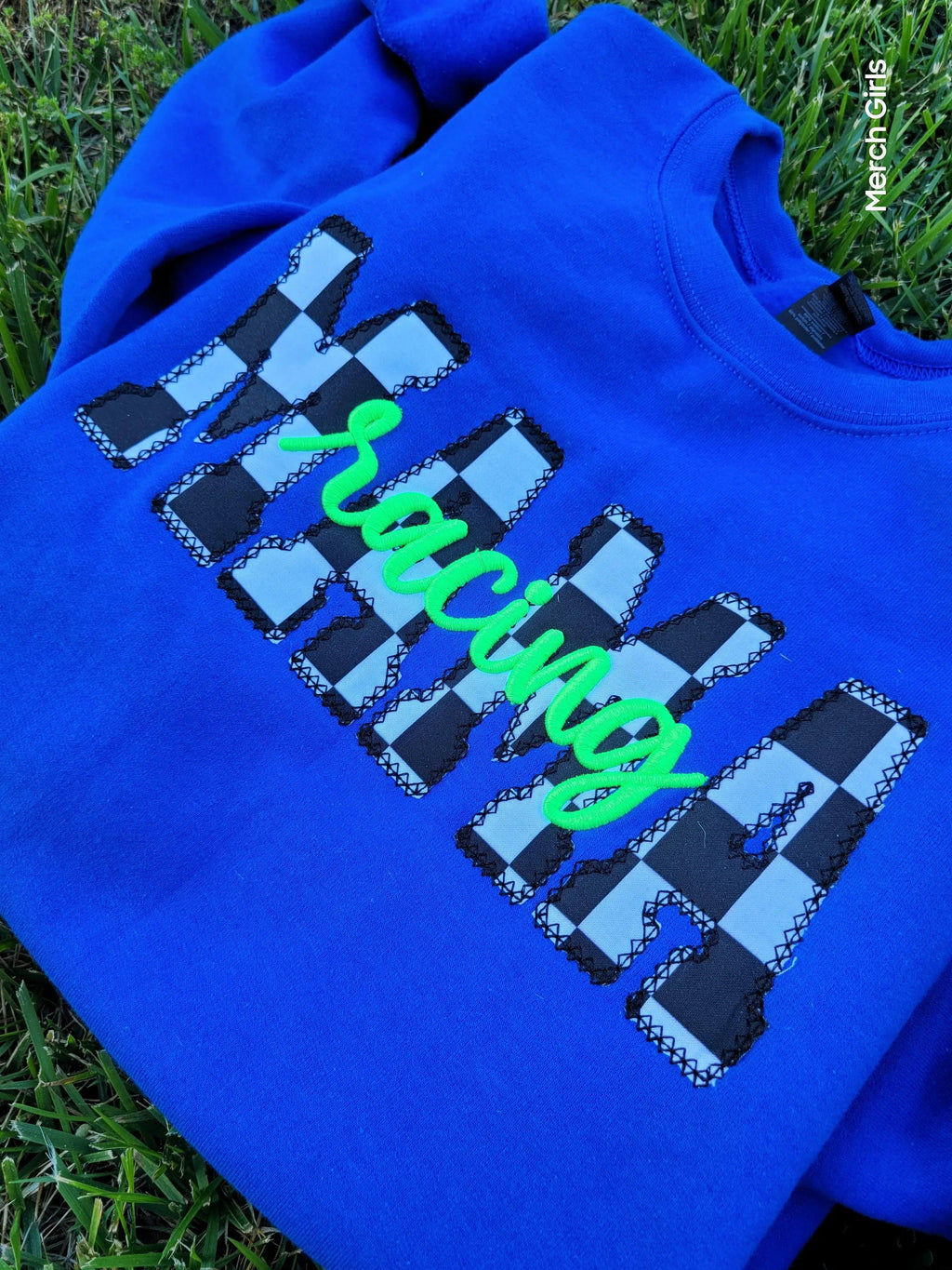 Personalized Racing Checker & 3D Puff Embroidered Shirt | Custom Diamond Edge Appliqué Name Shirt